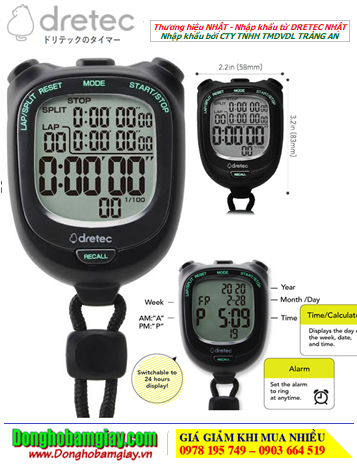 DRETEC SW-121BK, Đồng hồ bấm giờ 100 Laps DRETEC SW-121BK chính hãng 